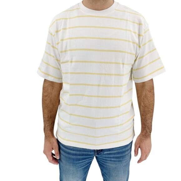 NWT AYR The Capital T White Yellow Stripe Knit Short Sleeve Tee - Picture 2 of 7